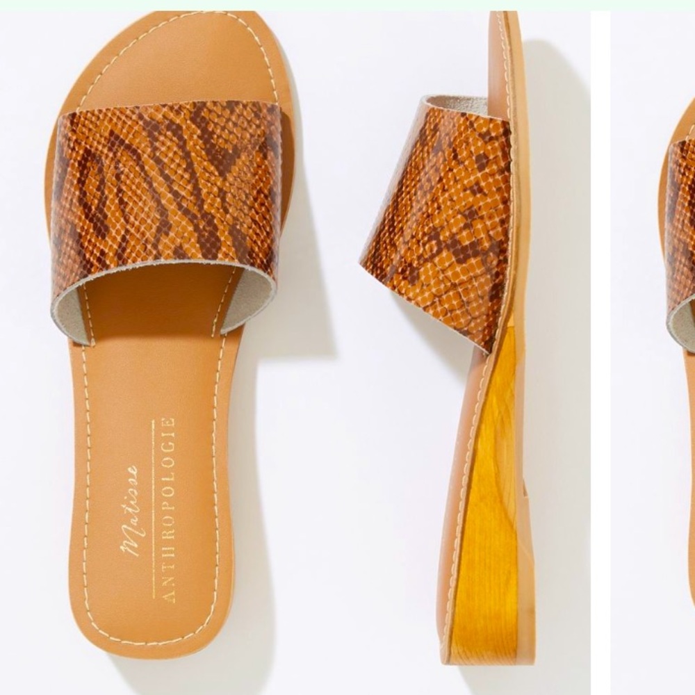 Anthropologie Tan Snake-Embossed Slide Sandals